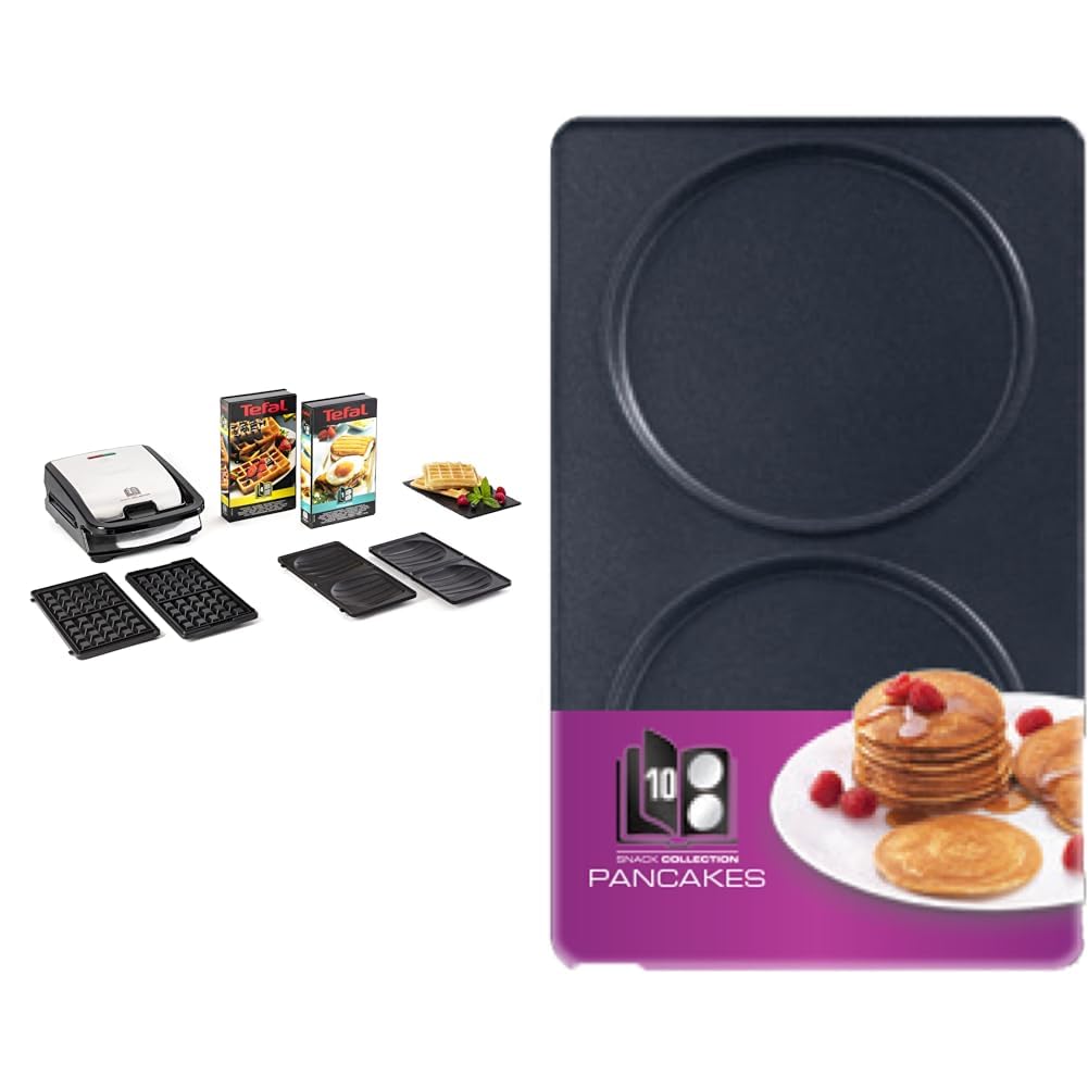 Tefal Croque gaufres et sandwiches, 2 jeux de plaques inclus, Rangement facile & Tefal Coffret Snack Collection de 2 plaques pancakes plus livre de recettes XA801012, Noir