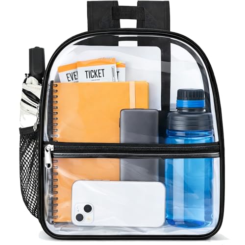 Oraben Clear Backpack Stadium Approved, 12 x 6 x 11 in, Small Transparent Backpack for Concerts, Sports Events, Festivals, Travel, Waterproof PVC, Adjustable Straps, Women Men