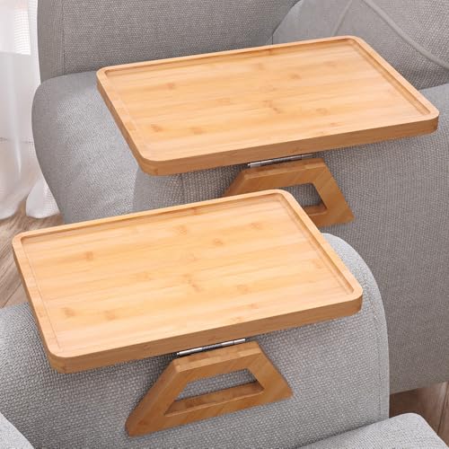 Danfoxer 2 Pack Couch Arm Tray,Bamboo Folding Sofa Tray,Sofa Armrest Trays Clip-On Couch Desk for...