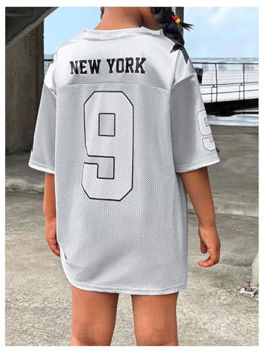 Girl's Oversized T Shirts Letter Number Mesh Jersey Tops Short Sleeve V Neck Drop Shoulder Tees2