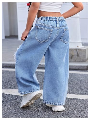 GORGLITTER Girls Ripped Jeans Vintage High Waisted Wide Leg Distressed Denim Pants2