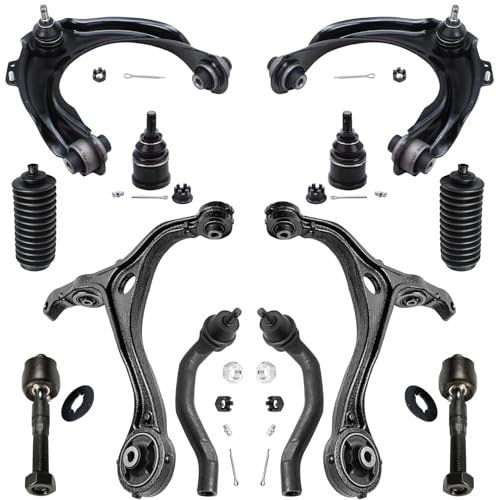Image of Detroit Axle - 3.0L Front End Suspension Kit for 2003-2006 Honda Accord, 4 Control Arms w /Ball Joint Upper 4 Tie Rods 2 Lower Ball Joints 2 Boots 2004 2005 Replacement - 12pc Set
