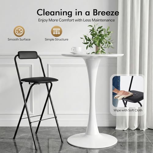 Image of 1Pcs Folding Bar Stool with Backrest, 30 Inch Tall Foldable Stool Chair Metal Frame Portable Chairs Portable Bar Chair Collapsible Stools Barstools w /Leather Padded for Kitchen Shop Cafe (Black1)