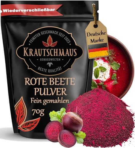 70g Rote Beete Pulver von Krautschmaus, zum Färben, Würzen und Kochen, schonend getrocknet und gemahlen, intensive Farbe, für Desserts, Smoothies und Joghurts, ohne Zusatzstoffe 70g Rote Beete Pulver von Krautschmaus, zum Färben, Würzen und Kochen, schonend getrocknet und gemahlen, intensive Farbe, für Desserts, Smoothies und Joghurts, ohne Zusatzstoffe