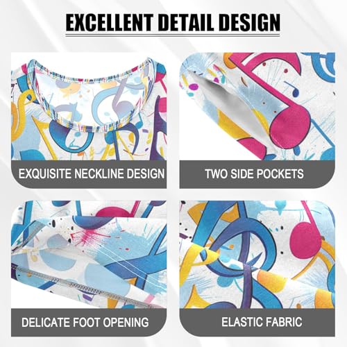 ALAZA Colorful Music Notes Dancing Pajamas Set Short Sleeve Cotton Sleepwear Summer Pjs 2 Piece 5-14Y4