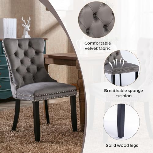 Image of 5-Piece Dining Table Set with 39In Faux Marble Table and 4 Velvet Upholstered Chairs, Modern Scandinavian Furniture for Dining Room Kitchen(Gray)