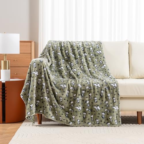 Image of Berkshire Blanket Peanuts VelvetLoft Cute Character Snoopy Plush Throw Blanket,Peanuts Poses and Paws Loden,Throw 55 in x 70 in (Official Peanuts Product)