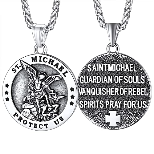 FaithHeart Médaille Saint Michel Homme Collier Archange Ange Pendentif Acier Inoxydable Bijoux Religion