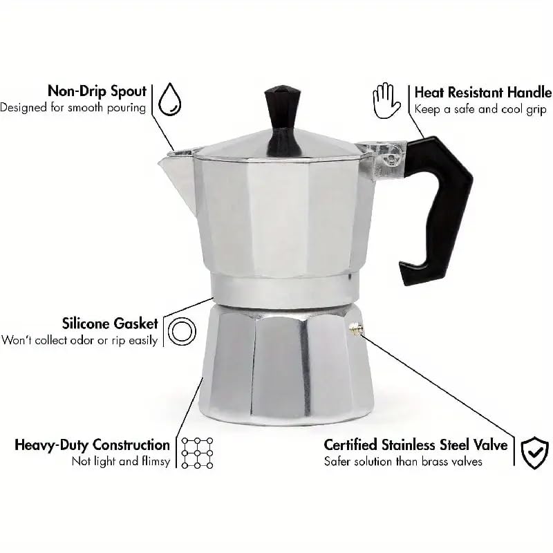 Image of Aluminium Espresso Coffee Maker, Moka Express 3 Cups Espresso Maker /Percolator /Stovetop /Filter Coffee Maker for Italian Mocha Coffee Moka Pot (Silver) (3 Cups)