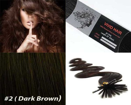 100 Strands Wavy Body Wave Micro Ring Links Locks Beads Keratin Stick I Tipped Pre Bonded Human Hair Extensions Color #2 (Dark Brown)
