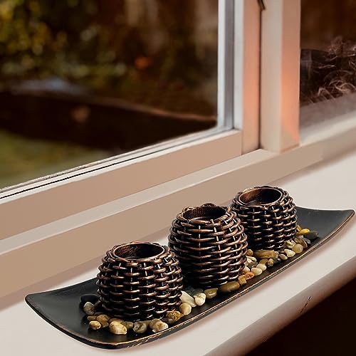 Coffee Table Decor, Fall Decorations, Candle Holders with Tray and Rocks - image 4