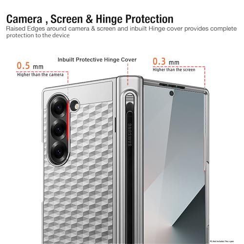 Image of Kapa Geometric S Pen Holder Hinge Protection Back Cover for Samsung Galaxy Z Fold6 / Fold 6 | Slim Shock Proof Case with Inbuilt Glass & S Pen Slot (Silver)