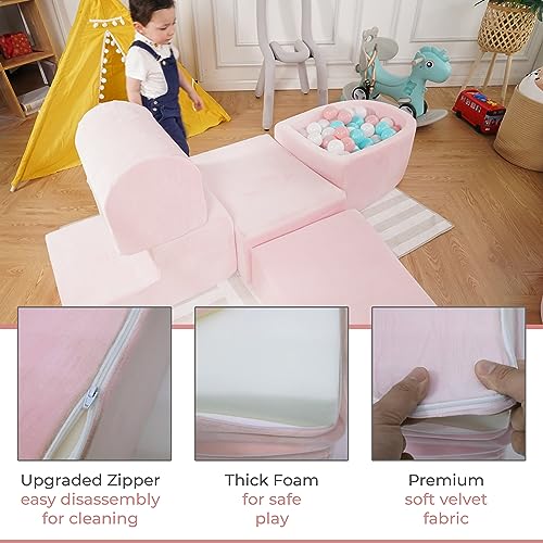 Foam Climbing Blocks for Toddlers & Babies – 5-Piece Soft Playset with High-Density Memory Foam & Velvet Cover – Indoor Climb and Crawl Activity Play Set for Motor Skills Imaginative Active Fun - Pink - Image 5