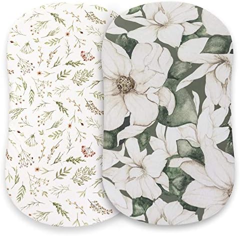 Pobibaby - 2 Pack Premium Bassinet Sheets for Standard Bassinets - Ultra-Soft Cotton Blend, Stylish Floral Pattern, Safe and Snug for Baby (Zephyr)