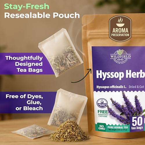 Image of 50 Bags Hyssop Dried Herb Hyssop Tea Herbal (Hyssopus Officinalis) - 50 Count 1.5 g Tea Bag Herb Hyssops Hissop Hysopp Hisopo