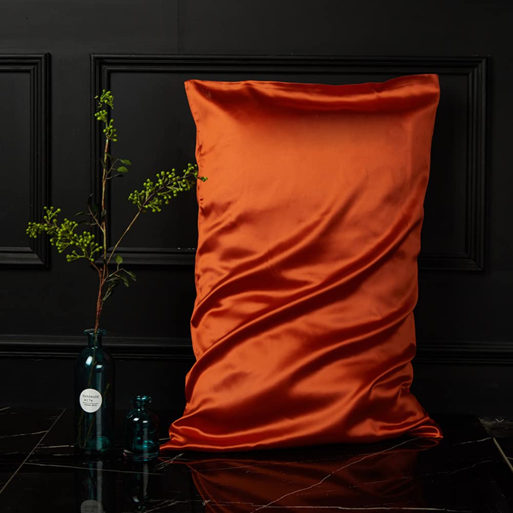 Taie Oreiller Soie de mûrier Naturel pour Les Cheveux et la Peau, taie d'oreiller en Soie Double Face, Respirante et Confortable, pour Adultes et Enfants (Orange,50x75cm)