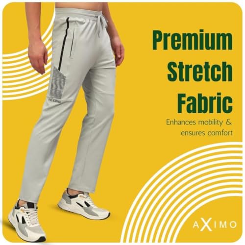 Image of Sports Track Pants for Men Athletic Fit Gym Joggers with Side Stripes Stretchable Breathable Fabric Elastic Waistband with Drawstring Running Workout Training Casual Wear Mens Track Pant Light Grey