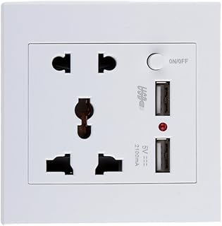 Imported White 2.1A 2 USB Wall Socket Charger Power Panel Receptacle 5 Outlet Switch