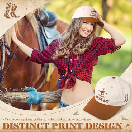 Image of JaGely Two Tone Western Cowboy /Cowgirl Trucker Hat for Women Men Gift Vintage Embroidered Country Baseball Cap