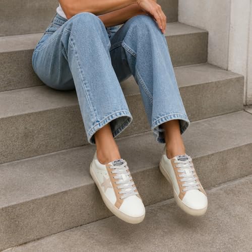 Image of Mi.iM Sofia Women's Low Top Star Sneakers - Fashion Lace-Up Shoes with Cushioned Insole and Rubber Sole
