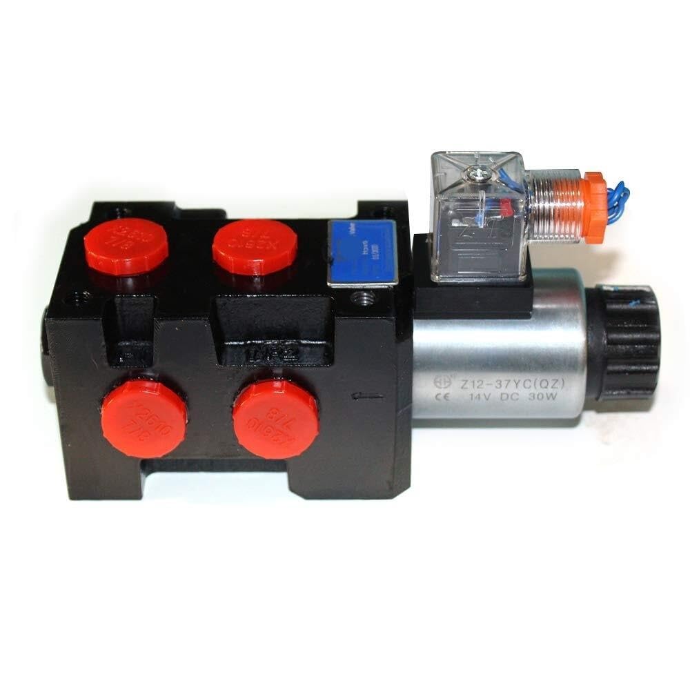 Válvula desviadora de solenoide hidráulica duradera de 12 V CC 3625 PSI, 13 GPM, 6 puertos, válvula desviadora/selectora, 3 enchufes, 6 puertos, negro y rojo