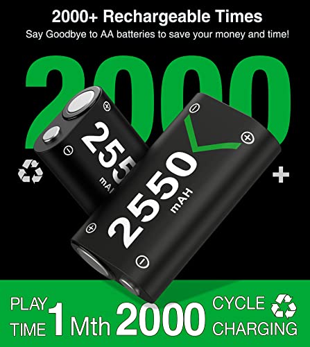 Rechargeable Battery Pack For Xbox One/Xbox Series X|S, Controller Battery Pack For Xbox Series X|S/Xbox One/Xbox One S/Xbox One X/One Elite Controller W/ 2X2550Mah Xbox Controller Battery Pack Green #TOP1