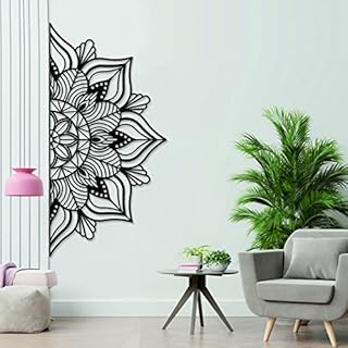 Resama Large Metal Mandala Wall Decor, Unique Lotus Flower Wall Art, Suitable for Office and Home Indoor and Outdoor Decoration (Black, 45''x22.6'' / 114x57.5cm)