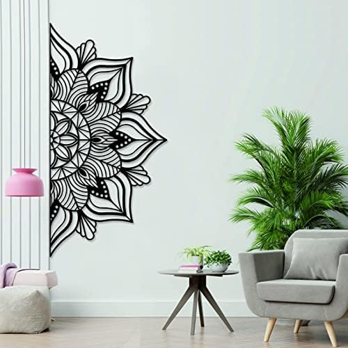 Resama Large Metal Mandala Wall Decor, Unique Lotus Flower Wall Art, Suitable for Office and Home Indoor and Outdoor Decoration (Black)