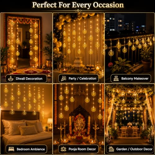 Image of MoonlitDreams Ganesh LED String Lights, 10 Golden Metallic Decorative Lights, 3 Meter Plug-in Lights for Diwali Decoration, Ganpati, Mandir, Pooja Room & Home Decor (Pack of 1)