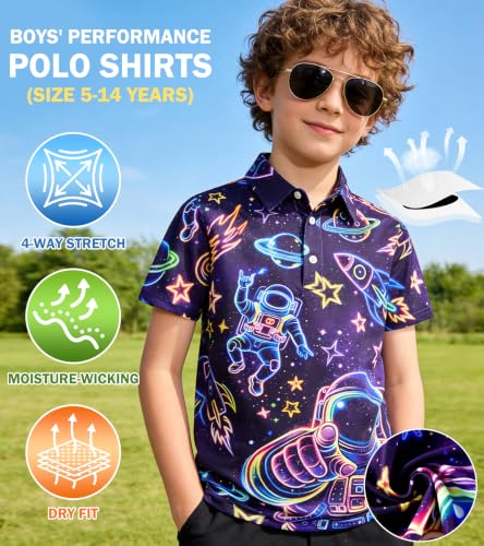 Cozople Boys Collared Polo Shirt, Astronaut Print - image 3