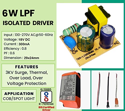 Image of TECHNOBEAM 6W driver,BIS certified Isolated driver 36V -150 mA with Red & Black wire at output for cob light Spot light And Garden light (Pack of 10)