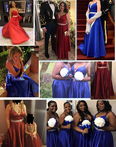 Yexinbridal Spaghetti Straps Prom Dress Long Satin Beaded V-Neck Formal Evening Party Ball Gowns with Pockets - Image 7