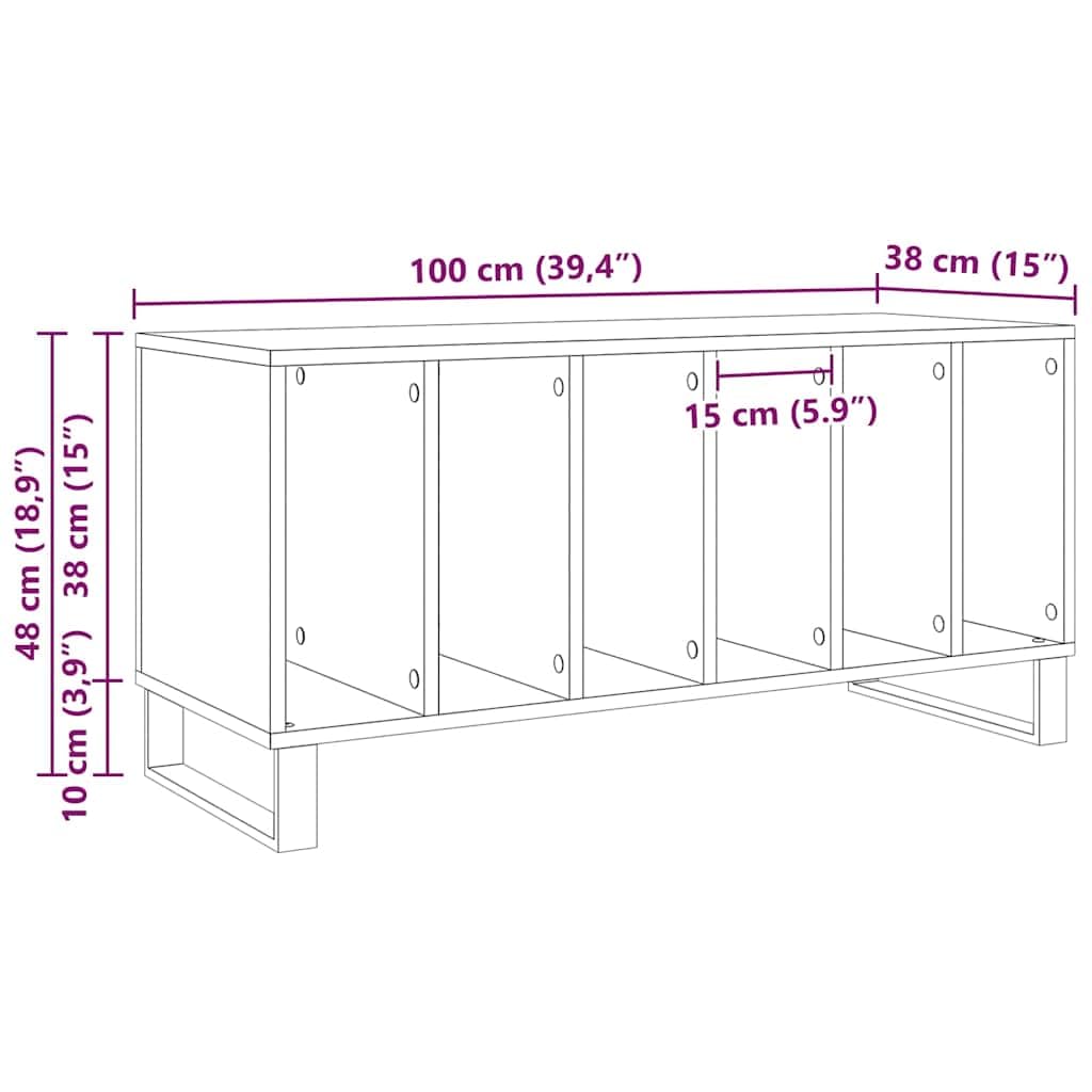 Armadietto per vinili, effetto rovere nero, 100 x 38 x 48 cm, in legno con 6 ripiani, mobile multimediale e mobile basso per soggiorno, home theater, TV, DVD, CD, vinile, console di gioco
