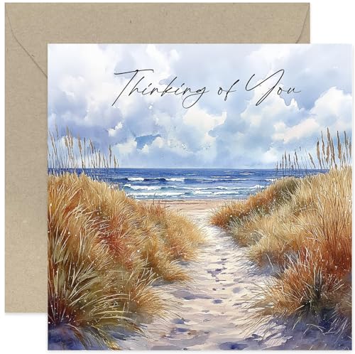 Thinking Of You Cards For Him Her - Watercolour Sand Dune Beach Scene - View #7
