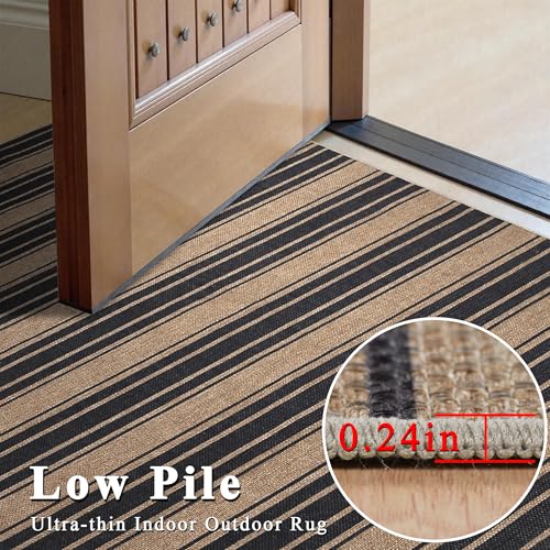 Image of Striped Easy Jute Rug 3x5 Outdoor Rug Washable Rugs for Living Room Bedroom Non Slip Neutral Farmhouse Indoor Outdoor Carpet for Backyard Patio Office