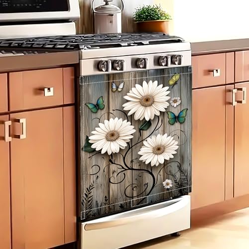 Image of Rustic Daisy Dishwasher Magnet Cover, 23x26 in Floral Butterfly Dishwasher Magnet Covers for Kitchen Decor Summer Farmhouse Dish Washer Sticker Fridge Panel Decal for All Seasons