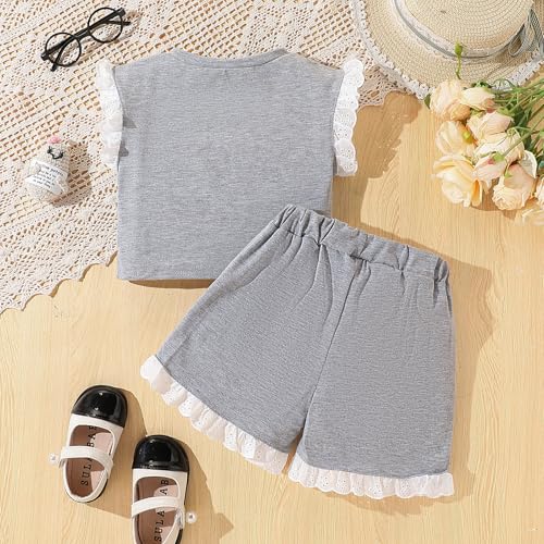 Image of Kid Young Girl Clothes Outfits Square Neck Tank Top Letter Patched Girls Summer Shorts Set(6-7T)