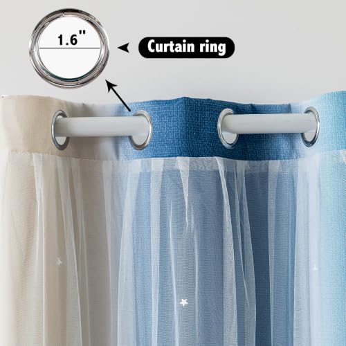 Image of indistar Star Blackout Curtains for Girls Kids Bedroom, Colourful Stripe Window Curtain Panels, 2 Layer Lace Drapes, Room Darkening Curtain for Living Room Decor, 1 Panel（Blue W35 x L63 inch）