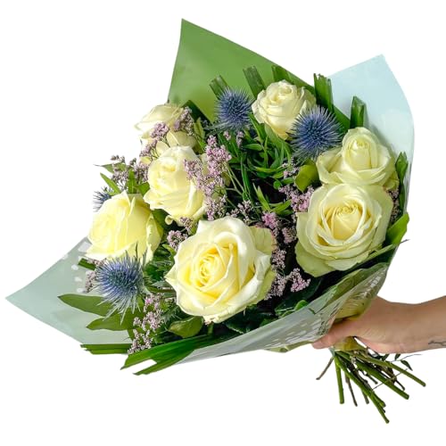 Blumenstrauß “Sanfte Harmonie” - Weiß, Rosa, Blau - Top Qualität | 7-Tage-Frischegarantie | Ideales Blumengeschenk | Schneller Blumenversand