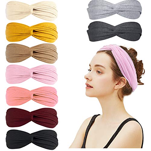 Amandir 9 Pack Knotted Headband for Women Girls Non Slip Fashion Boho Headbands Elastic Cross Knot Cute Wide Workout Yoga Turban Headband Hair Accessories, Set of 01