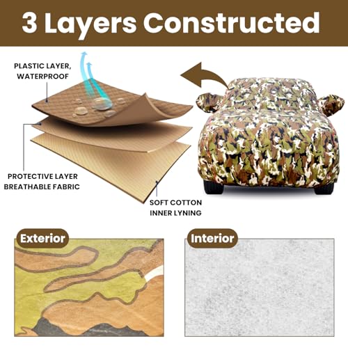 Image of 100% Waterproof Car Body Cover for Volvo XC 60 with Mirror Pocket, Soft Cotton Lining, Triple Stitched, Full Bottom Elastic (Heat Resistant Jungle Print with Red Piping)