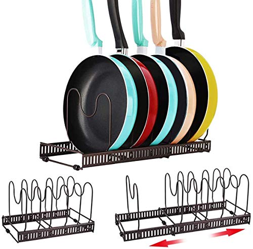 Pot Rack Organizer Astory 7 Tiers Pan Rack Holder Stand Detachable Pot Lid Rack Length Expandable from 118 in to 23in Shelf Cookware Holders Cabinet Pantry for Kitchen Counter and Cabinet