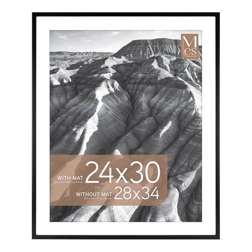 Image of MCS Everline Collection 28x34 Matted Poster Frame with 24x30 Picture Display, Black Vertical & Horizontal Wall Hanging Large Frame for Photos, Posters & Art Prints (1-Pack)