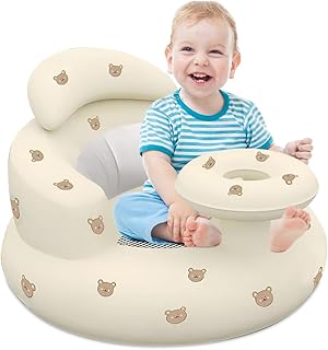 Inflatable Baby Chair, Infant Back Support Sofa, Built in Air Pump Infant Back Support Sofa, Blow Up Baby Chair for Babies 3-36 Months(Bear) (Bear)