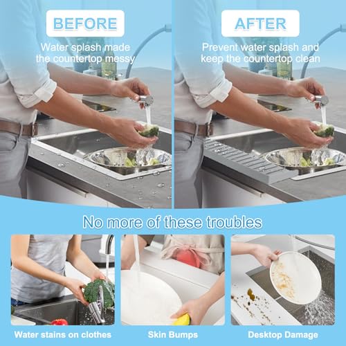 Image of Silicone Sink Edge Protectors 4 inch x 24 inch, Upgrade Kitchen Sink Splash Guards With Suction Cup, Splash Guard For Bathtub Sink, Countertop Protectors For Quartz Kitchen Sink(Gray)
