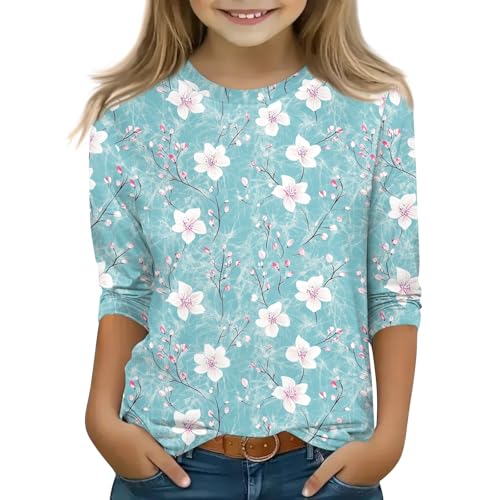 Cute Tops for Teen Girls Crew Neck 3/4 Length Sleeve Baby Girl Clothes Summer Casual Shirts 5-16 Years Outfits