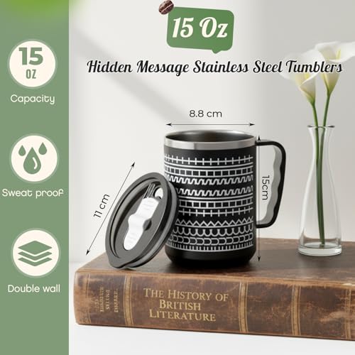 Taza divertida de acero inoxidable con tapa 15 oz negro miniatura 2