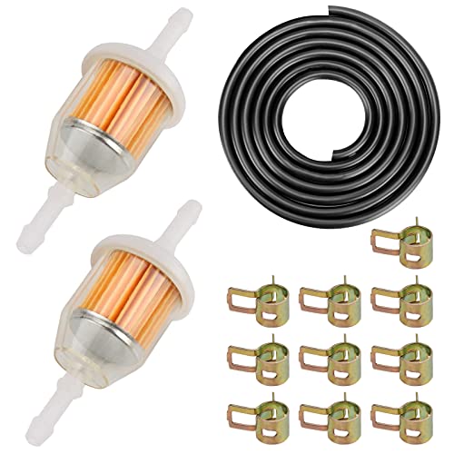 2m Ø 8mm Tuyau D'essence Kit Conduite de Carburant avec Lot de 4 Filtres à Essence pour Moto, 10 pièces Colliers, Kit de Tuyau de Carburant pour Moteur Voiture Moto Tracteur Petits Moteurs