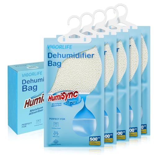 5 Pack x 500ml Antihumedad Deshumidificador, Deshumidificadores Armarios, cocina y baño, gránulos absorbentes de humedad, Alta Absorción Elimina Humedad y Malos Olores (Azul)