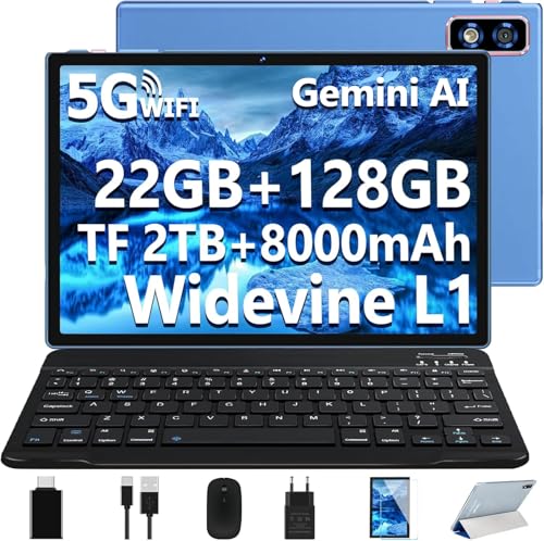 Nouvelle 2026 Tablette 10 Pouces Android 14 avec 22Go RAM+128Go ROM(TF/2To),Tablette Tactile avec 5G+2.4G WiFi, Octa-Core 2.0Ghz, 8000mAh, GMS, Widevine...